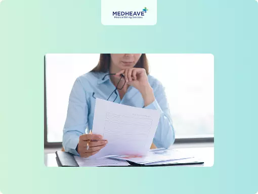 Woman reviewing Medicare ABN form at her desk, symbolizing the importance of understanding Advance Beneficiary Notices in medical billing.