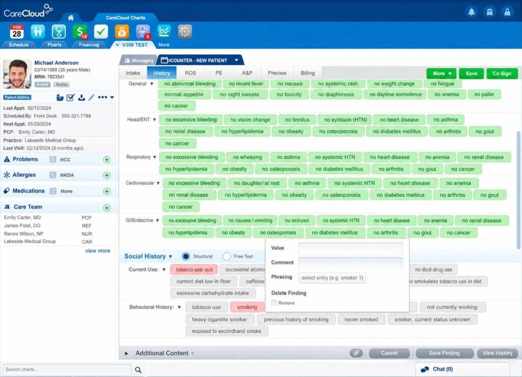 CareCloud clinical chart overview
