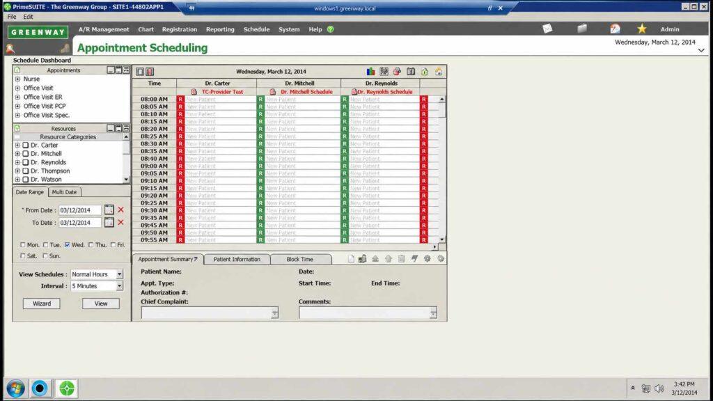 Greenway PrimeSUITE Scheduling Dashboard