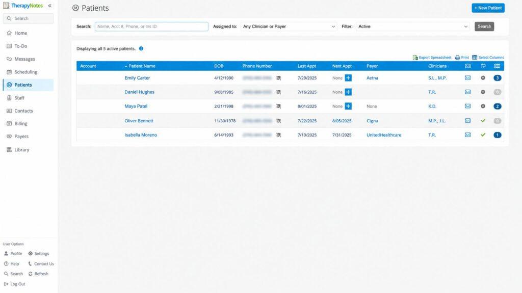 TherapyNotes patient management dashboard